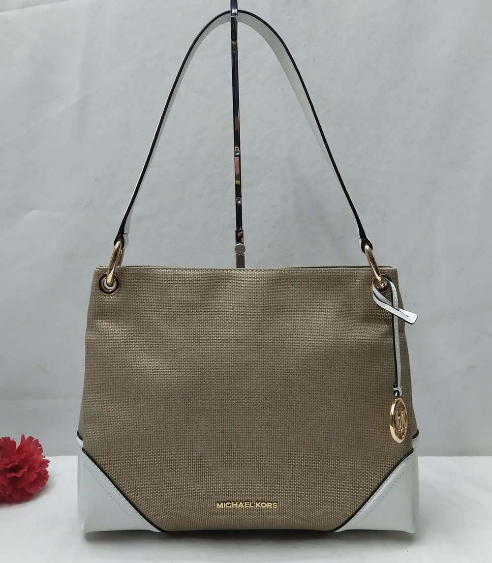 Michael Kors Brown Canvas Leather Trim Hobo Shoulder Bag